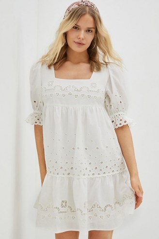 Forever That Girl Embroidered Mini Dress | white cotton short puff sleeve dresses | women’s summer fashion 2021 - flipped