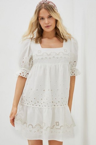 Forever That Girl Embroidered Mini Dress | white cotton short puff sleeve dresses | women’s summer fashion 2021