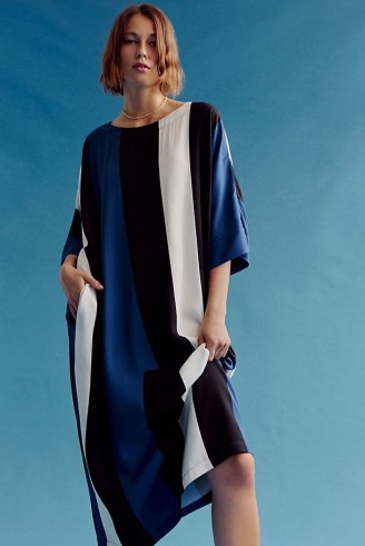 Peter Som for Anthropologie Calanthe Striped Maxi Dress Blue Motif | kaftan style summer dresses - flipped