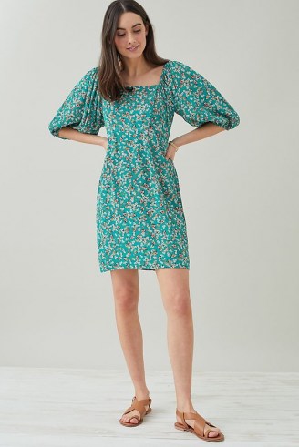 Kachel Dolly Print Mini Dress | green floral balloon sleeve summer dresses - flipped