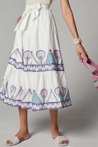 Anthropologie Magda Embroidered Midi Skirt | white cotton summer skirts - flipped