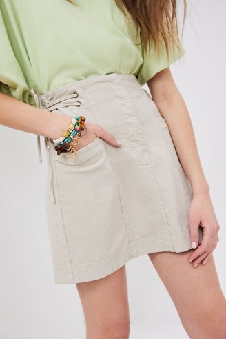 Anthropologie Blake Lace-Up Mini Skirt | beige A-line summer skirts - flipped