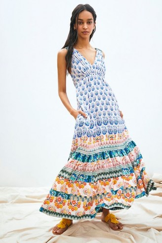 Anthropologie Zahar Ruffled Maxi Dress | long multi print summer dresses - flipped