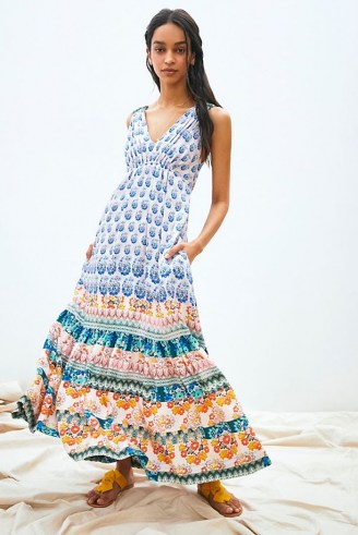Anthropologie Zahar Ruffled Maxi Dress | long multi print summer dresses