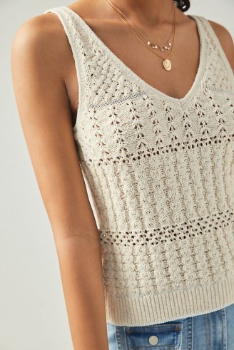 Anthropologie Rae Knitted Tank Ivory | neutral lightweight knit vest top - flipped
