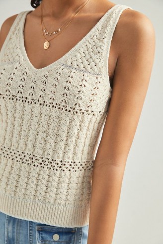Anthropologie Rae Knitted Tank Ivory | neutral lightweight knit vest top