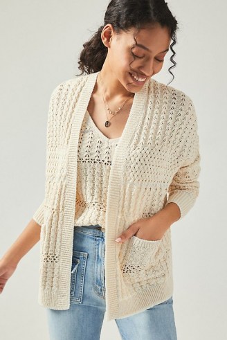 Anthropologie Rae Open-Knit Cardigan | ivory open front cardigans - flipped