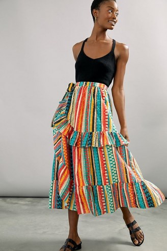 Verb by Pallavi Singhee Ruffled Midi Skirt | multicolour striped ruffle skirts - flipped