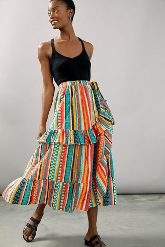 Verb by Pallavi Singhee Ruffled Midi Skirt | multicolour striped ruffle skirts