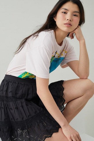 Anthropologie Broderie Anglaise Mini Skirt Black | cotton embroidered summer skirts - flipped