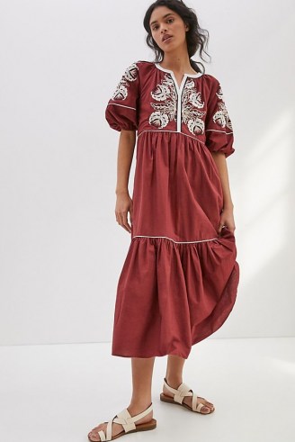 Anthropologie Gretel Embroidered Maxi Dress | cotton puff sleeve summer dresses - flipped