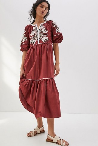 Anthropologie Gretel Embroidered Maxi Dress | cotton puff sleeve summer dresses