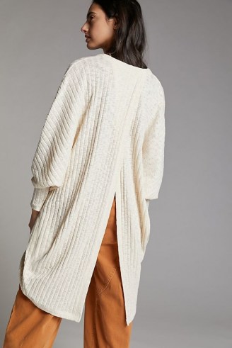 Anthropologie Lettie Tulip-Back Cardigan Ivory | classic longline open front cardigans with split back detail