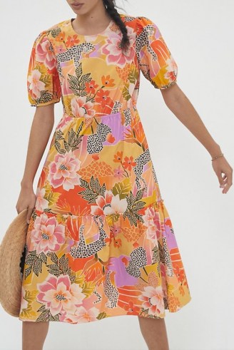 Farm Rio Maribel Maxi Dress Orange Motif | bright tiered summer dresses - flipped