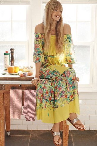 ANTHROPOLOGIE Eliora Off-The-Shoulder Maxi Dress / yellow peasant dresses - flipped
