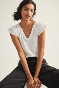 Maeve Ruffle Sleeve T-Shirt – white V-neck flutter sleeve tee