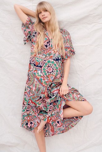 ANTHROPOLOGIE Antoinette Ruffled Midi Dress / boho summer dresses