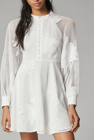 Mare Mare x Anthropologie Sabine Embroidered Mini Dress / white long sleeve floral mini dresses - flipped