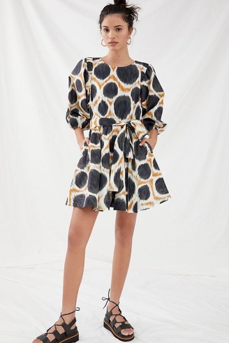 Maeve Destin Poplin Mini Dress / volume sleeve spot print dresses - flipped