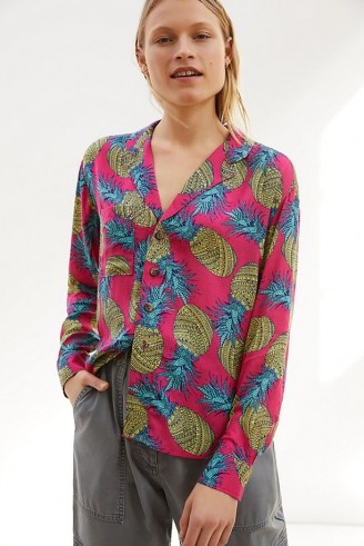 Janine Lecour Pineapple Buttondown Pink Combo / tropical fruit print shirts - flipped