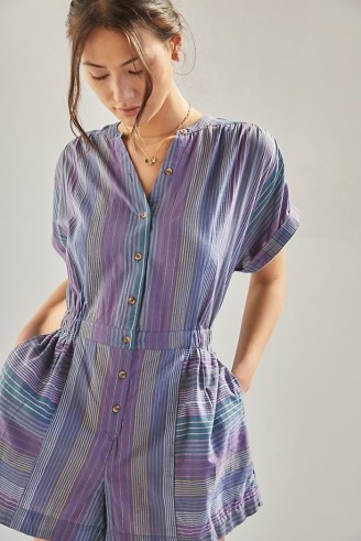 ANTHROPOLOGIE Striped Playsuit in Purple Motif ~ lightweight cotton playsuits