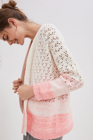 ANTHROPOLOGIE Faustia Dip-Dyed Cardigan in Pink ~ open front cardigans - flipped
