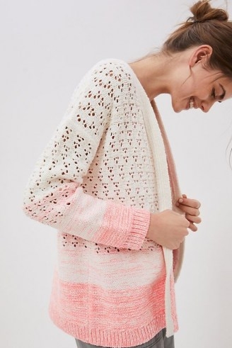 ANTHROPOLOGIE Faustia Dip-Dyed Cardigan in Pink ~ open front cardigans