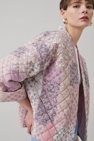 ANTHROPOLOGIE Esther Quilted Print Jacket in Lilac ~ patchwork style jackets - flipped