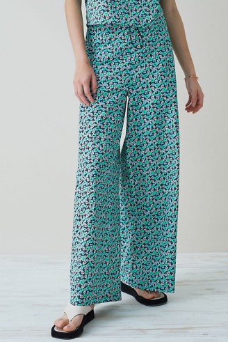Damson Madder Organic Wide-Leg Trousers in Green ~ cotton floral pants - flipped