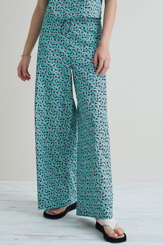 Damson Madder Organic Wide-Leg Trousers in Green ~ cotton floral pants
