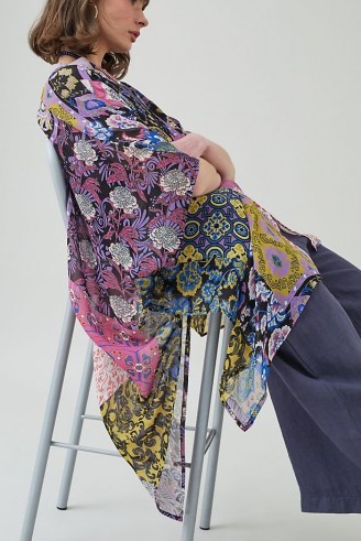 Elizabeth Gillett Patchwork Kimono in Purple Motif ~ floaty floral kimonos - flipped