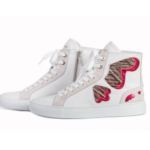 THE BOOT INSTITUTE Barcelona Butterfly Sneakers White Leather / embroidered hi top trainers