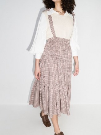 Batsheva Amy gingham tiered skirt / check skirts with tie straps - flipped