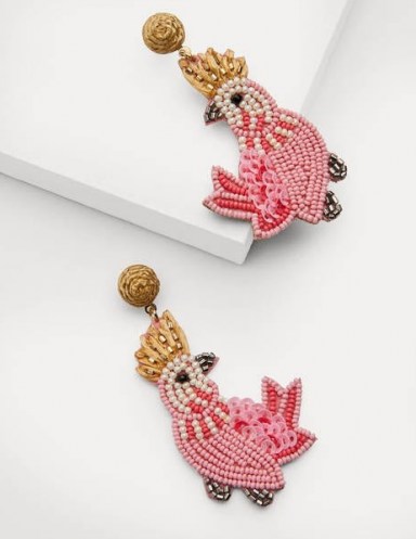 BODEN Beaded Earrings Cockatoo / summer statement bird jewellery / bead embellished drops - flipped