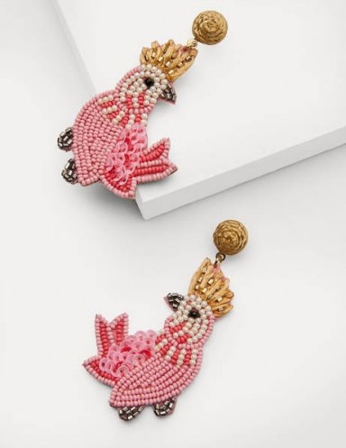 BODEN Beaded Earrings Cockatoo / summer statement bird jewellery / bead embellished drops