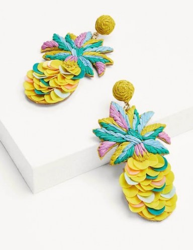 BODEN Sequin Earrings Pineapple / playful tropical fruit jewellery - flipped