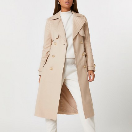 River Island Beige quilted longline trench coat – neutral classic style coats - flipped
