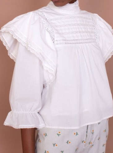 Meadows BELLFLOWER TOP WHITE ~ lace trim ruffled tops - flipped