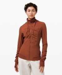 lululemon Beyond the Studio Jacket in dark terracotta ~ brown hooded ruched front sports jackets