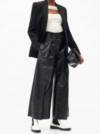 JIL SANDER Belted high-rise leather wide-leg trousers – black front buckled pleated pants