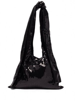 JUNYA WATANABE Knotted-strap sequinned tote bag – glittering black shoulder bags - flipped