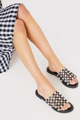 IN THE STYLE BLACK SILVER BALL DETAIL SANDALS