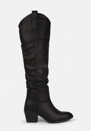 MISSGUIDED black western block heel knee high boots - flipped