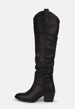 MISSGUIDED black western block heel knee high boots