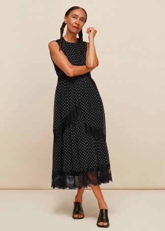 WHISTLES SPOT LACE MIDI DRESS ~ feminine occasion dresses ~ spring and summer occasionwear - flipped