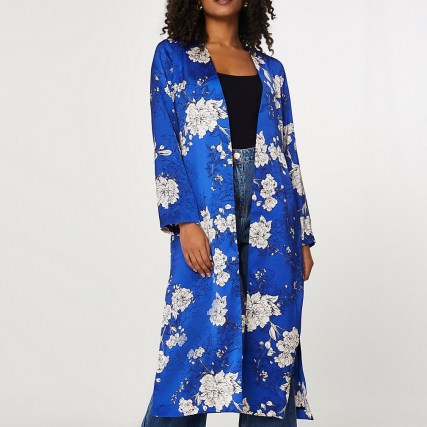 River Island Blue floral printed tie waist duster | longline jackets | lightweight coats - flipped