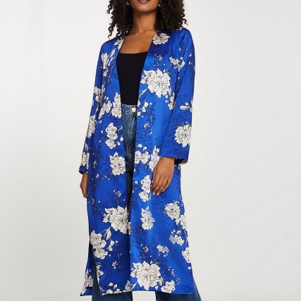 River Island Blue floral printed tie waist duster | longline jackets | lightweight coats