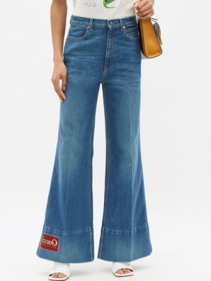 GUCCI Logo-patch high-rise flared-leg jeans ~ 70s style flares ~ vintage look denim - flipped