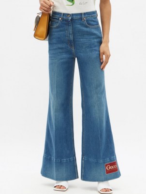 GUCCI Logo-patch high-rise flared-leg jeans ~ 70s style flares ~ vintage look denim
