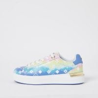 RIVER ISLAND Blue ombre RI monogram lace up trainers